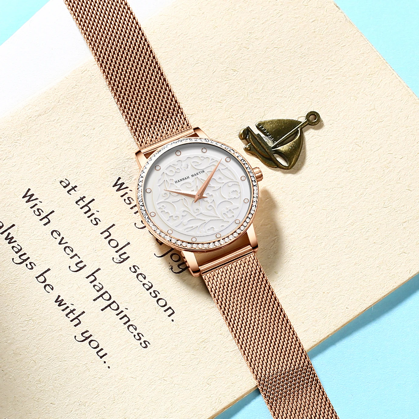 HANNAH Martin кварцевые женские часы водонепроницаемые Модные Простые Стильные Роскошные брендовые 3D резные часы женские часы