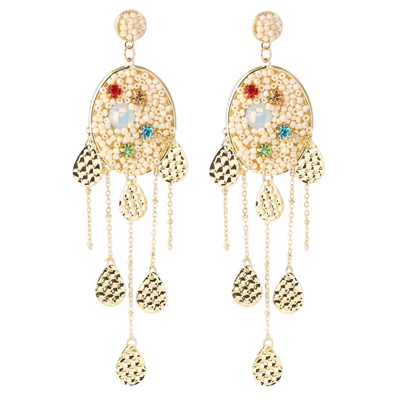 Boho Длинные бусы с кисточкой жемчуг сердце цепь Висячие серьги для женщин винтажные геометрические акриловые большие серьги богемные Ювелирные изделия Подарки - Окраска металла: E981-1