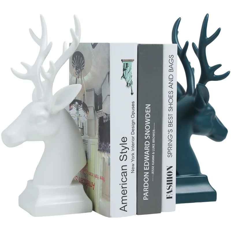 Silver Effect Reindeer Head Heavy Bookends Stunning Home Decor Animal Design 