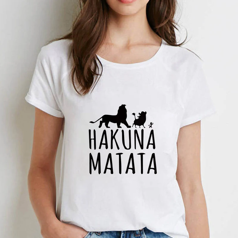 

2019 New summer t Shirts Women Hakuna Matata Ulzzang Lion King Print Leisure T-shirt Short Sleeve O Neck Tshirt female clothing