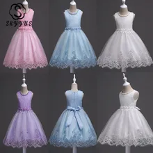 Skyyue/Платья с цветочным узором для девочек модные платья для причастия с аппликацией и бисером Детские праздничные платья без рукавов с круглым вырезом для девочек 981