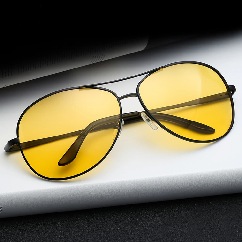 Очки ночного видения для мужчин, для вождения, желтые линзы, UV400, солнцезащитные очки, классические, с антибликовым покрытием, для вождения, защитные, поляризационные очки