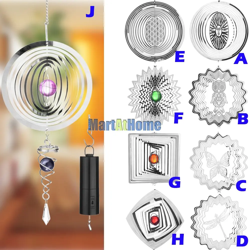 With Motor 3D Metal Hanging Wind Spinner/Wind Chime with Helix Spiral Tail 