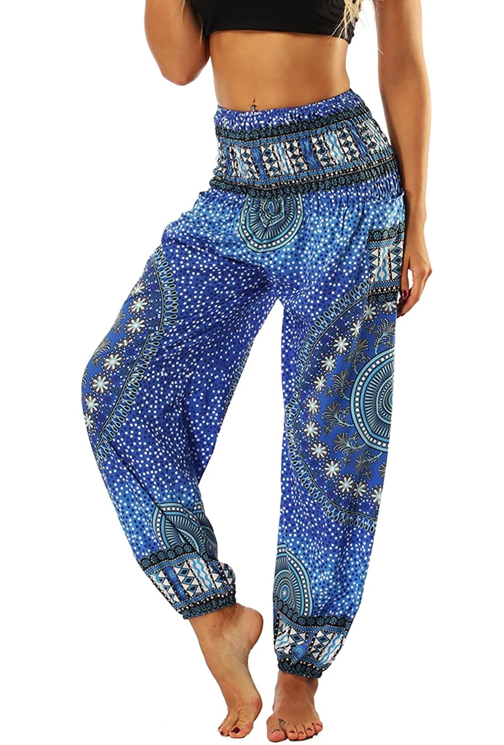 

Women's Boho Pants Harem Smocked Waist Yoga Hippie Palazzo Summer Beach Sports Pants