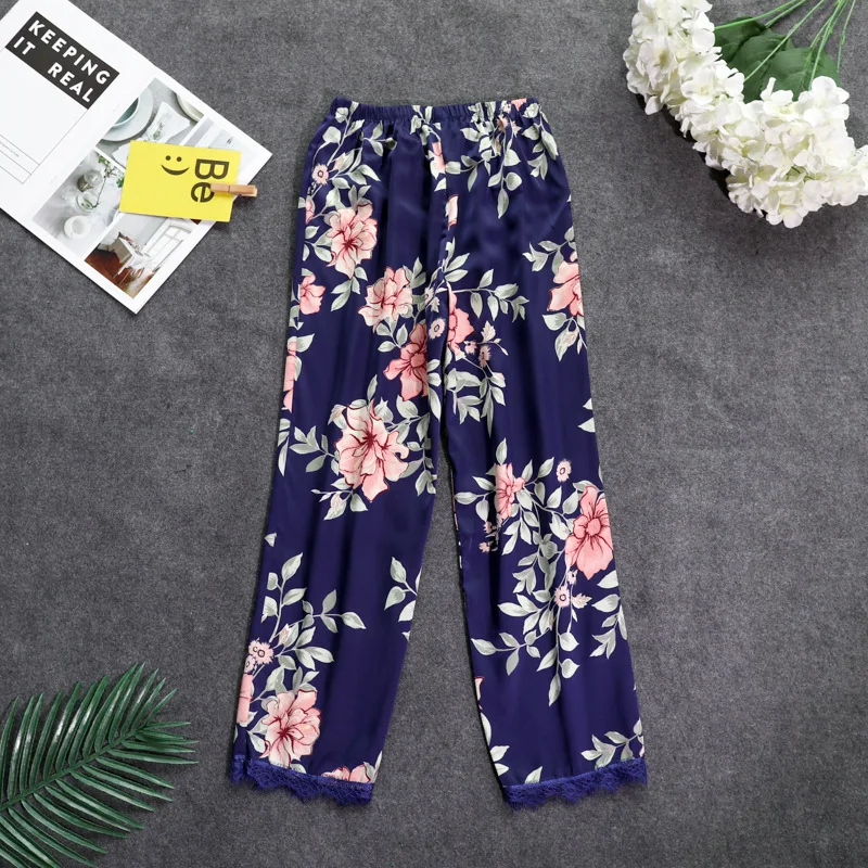 New Womens Lace Long pants Pajamas Spring Summer Casual Silky Home Wear Sleep Pyjama Bath Trousers M-XXL