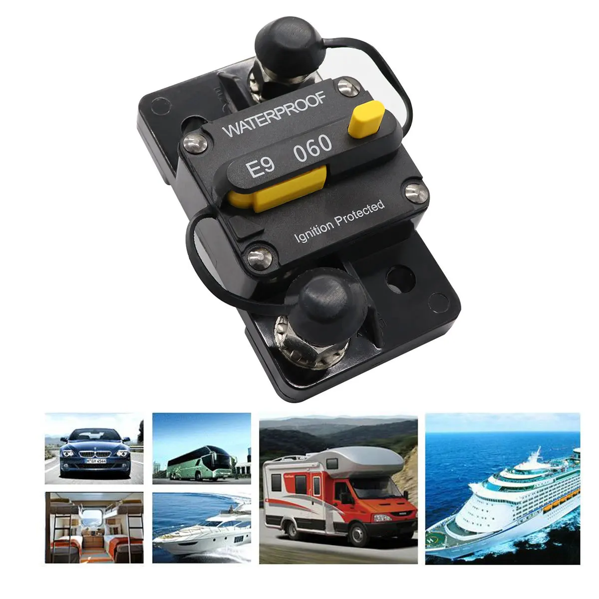 DC 12V-72V 60A Waterproof Circuit Breaker Fuse Holder with Manual Reset for Marine Trolling Motors Boat ATV 60Amp