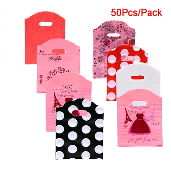 

50pcs/set Pretty Plastic Jewelry Gift Packaging Carrier Bags With Handle Plastic Bag Gift Bags Jewelry Pouches 15*20cm