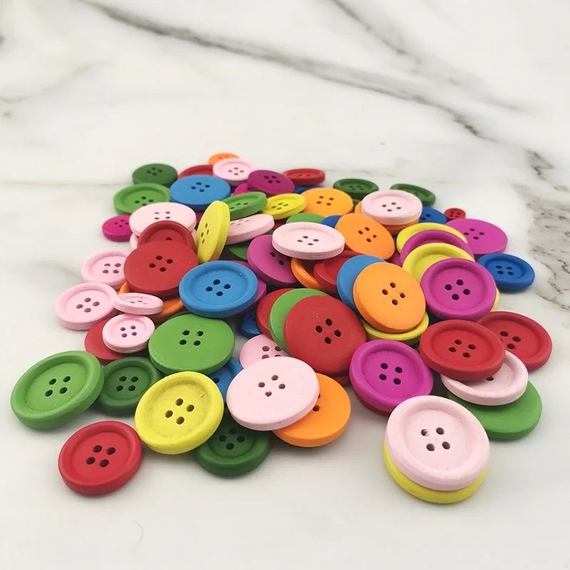 (100 pcs/pack) 4 Holes Mixed Size Wood Buttons For Home Decoration Craft Round Clothing Sewing Scrapbook Handwork DIY