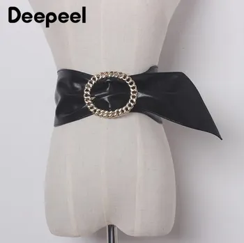 

Deepeel 1pc 103*11.5cm Women High Quality PU Pleated Cummerbunds Metal Chain Decorative Pin Buckle Adjustable Apparel Belt CB623