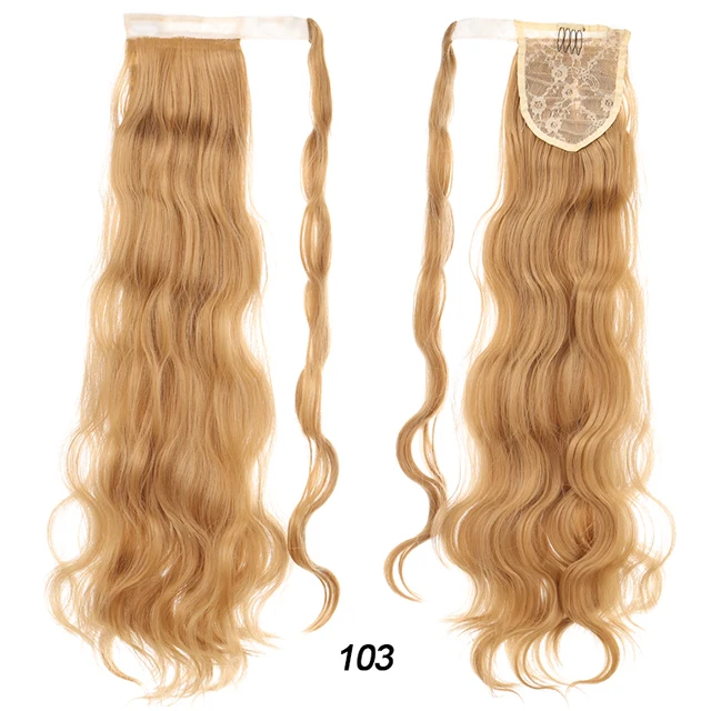 DIANQI Synthetic Corn Wavy Long Curly Ponytail Hairpiece Wrap on Clip Hair Extensions Black Pony Hair 103