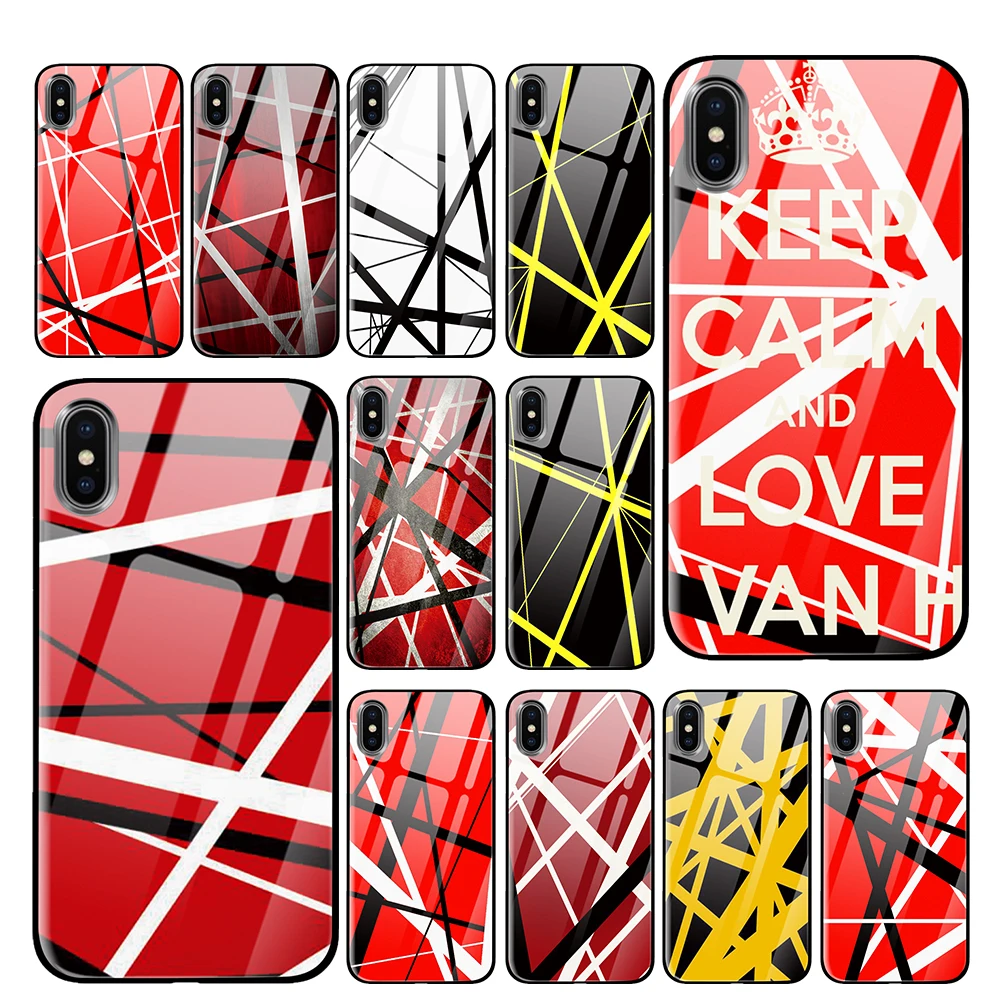 

Van Halen Stripes Tempered Glass Phone Cases for iPhone 5 5S SE 6 6s 7 8 Plus X XS Max XR Back Cover