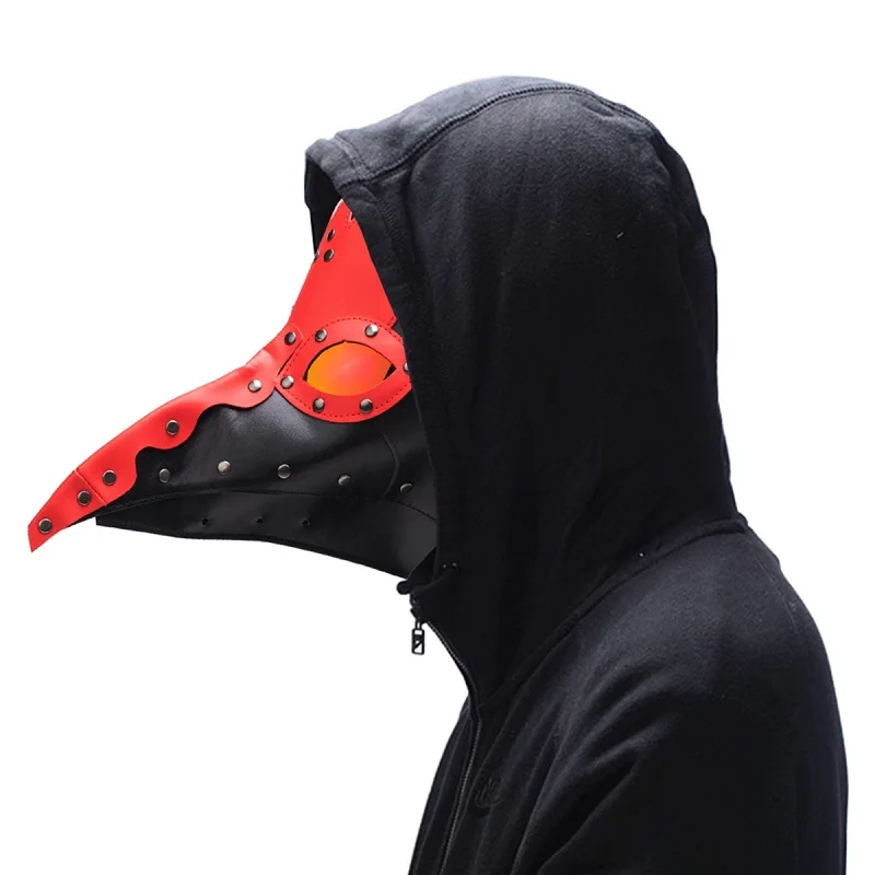 New plague doctor mask Beak Doctor Mask Long Nose Cosplay Fancy Mask Gothic Retro Rock Leather Halloween beak Mask - Цвет: red