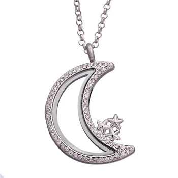 

New 4PCS/Lot Rhinestone Moon Openable Magnetic Glass Locket Necklace Pendant With Chain For Women Jewelry,Birthday Gift