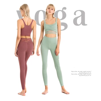 

High Waist 2 Piece Fitness Set Women Mesh Bra Elastic Leggings Sport/Yoga Wear Woman Gym Running Sportswear For Ladies