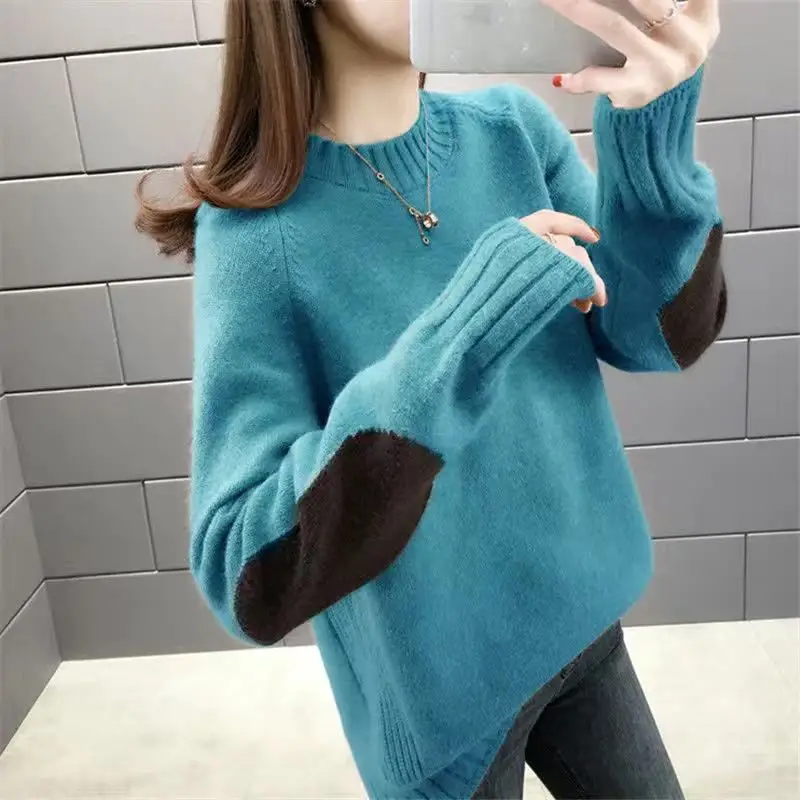 brown sweater Woman Knitted Sweater Pullovers Female O-neck Loose Retro Jumper Pullover Ladies Long Sleeve Casual Fake Two Pieces Tops A84 oversized sweaters