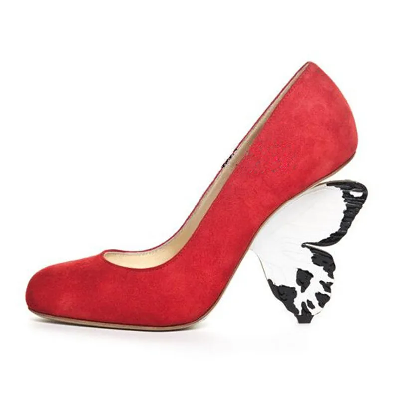 Women Butterfly High Heels Shallow Round Toe Red Wedding Shoes Blue Yellow Formal Dress Party Pumps Designer Zapatillas Creepers | Обувь