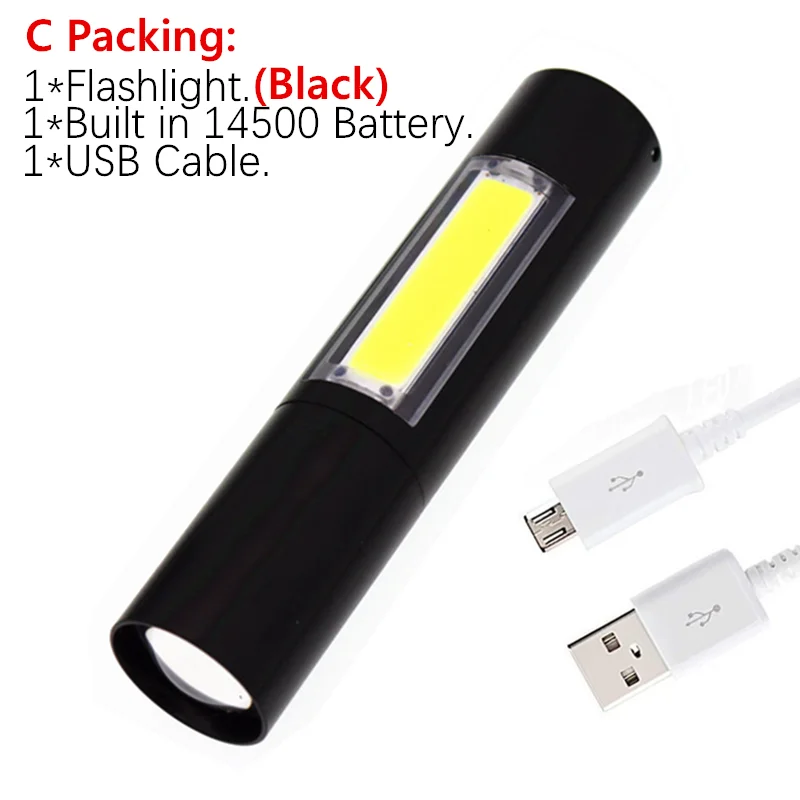 C Packing ZOOM фонарь Мини переносная Рабочая лампа XPE+ COB светодиодный фонарик USB зарядка+ 1* Встроенный аккумулятор 14500 - Испускаемый цвет: C Packing