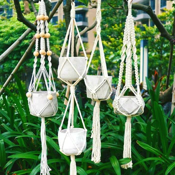 

Hot Sale 100% Handmade Macrame Plant Hanger Flower /Pot Hanger for Wall Decoration Countyard Garden Balcony Pot Hanger