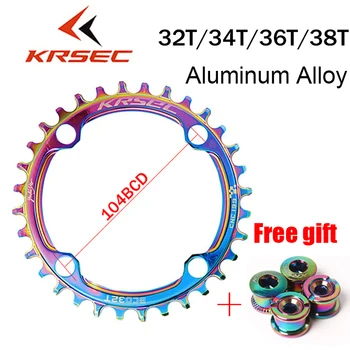 

KRSEC 104BCD Bicycle Chainring Rainbow 32/34/36/38T Narrow Wide Bicycle Chainring 4pc bolts For SHIMANO/SARM/FSA Crankset Tool