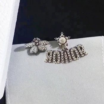 

C2068 earrings for women Trend needle asymmetrical star set bee earrings rhodium-plated retro zircon lady earrings JD