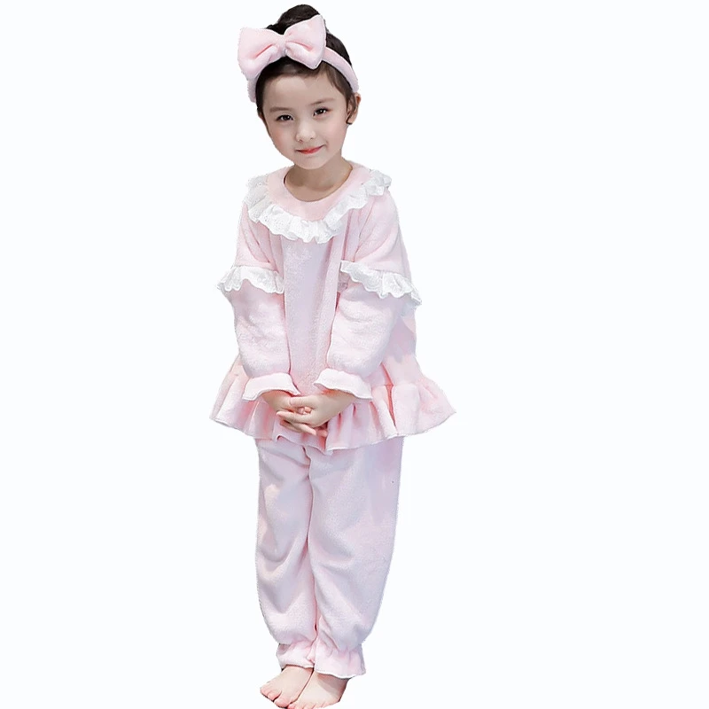 Теплые фланелевые пижамы для детей; kigurumi; детский кружевной комплект из двух предметов для девочек; ночное белье принцессы; осенне-зимняя одежда; Новинка