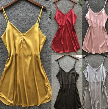 

Women's Sleep Women's nightdress V-neck suspender nightdress loose and comfortable silk nightdress SJ022