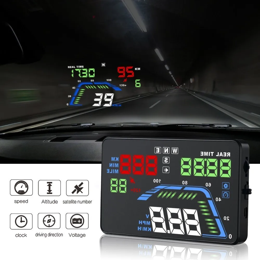 Автомобиль Q7 5," универсальный многоцветный Авто Hud Gps дисплей спидометры превышение Предупреждение приборной панели лобовое стекло проектор