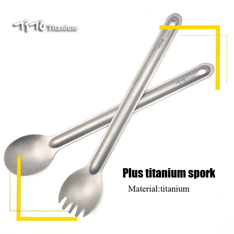 TiTo Titanium Spork Spoon Long Handle Outdor Camping tableware Portable Ultralight Cooking Environmental Picnic Accessories 2
