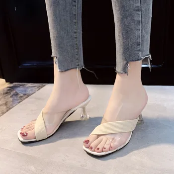 

Ladies Transparent Slippers Women Pump Shoes for Girls Women Sandals 2020 Short Heels for Party Woman Summer Shoe Dame Slipper