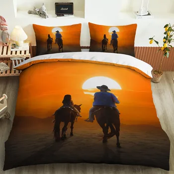 

fashion west cowboy 3D printing bedding set duvet cover Silhouette pattern home textile bedroom bedding cover with pillow cover