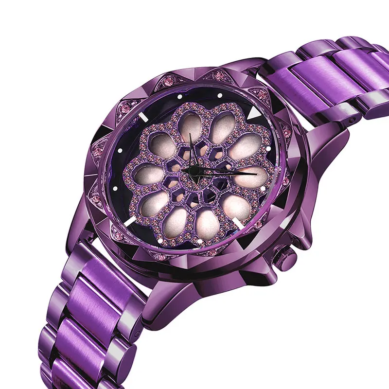 Purple SANDA, часы с вращающимся циферблатом, женские, топ, Роскошные, с кристаллами, женские часы, 30 м, водонепроницаемые, японские, для движения, платье, часы, relogio feminino - Цвет: Purple