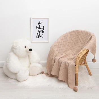 

Knitted blanket "Baby I" Drawing rhombus, 90x90 cm, beige 4937541