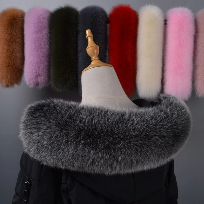 100% Real Fox Collar Scarf Coat Hat Collar Winter Luxury Multicolor Large Fox Skin Scarf Women's Warm Neckline Warm Scarf Shawl
