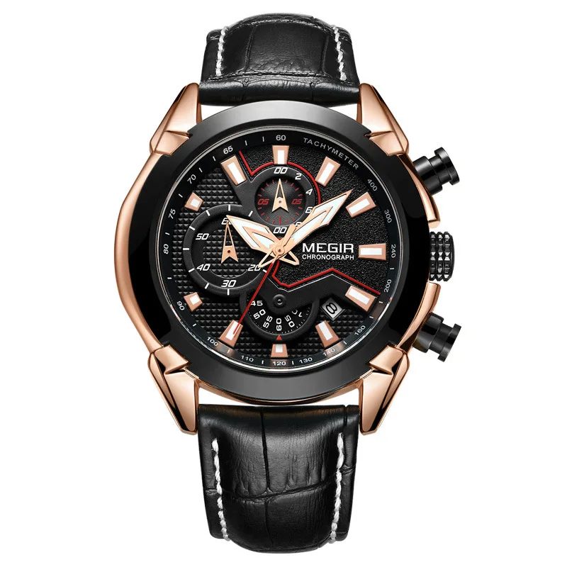

New Fashion Sports Watches More Function Wrist Watch Men Genuine Leather Three-dimensional Clock Dial Time Quartz Watch 2065g