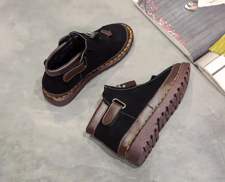 Зимние ботиночки; женская зимняя обувь; коллекция года; модная однотонная обувь на платформе с застежкой-липучкой; женские ботильоны; женская обувь; зимние ботинки; botas mujer