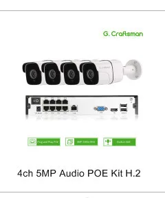 4ch 5MP аудио POE Комплект H.265 система видеонаблюдения безопасности NVR наружная Водонепроницаемая ip-камера наблюдения сигнализация Запись видео G. Craftsman