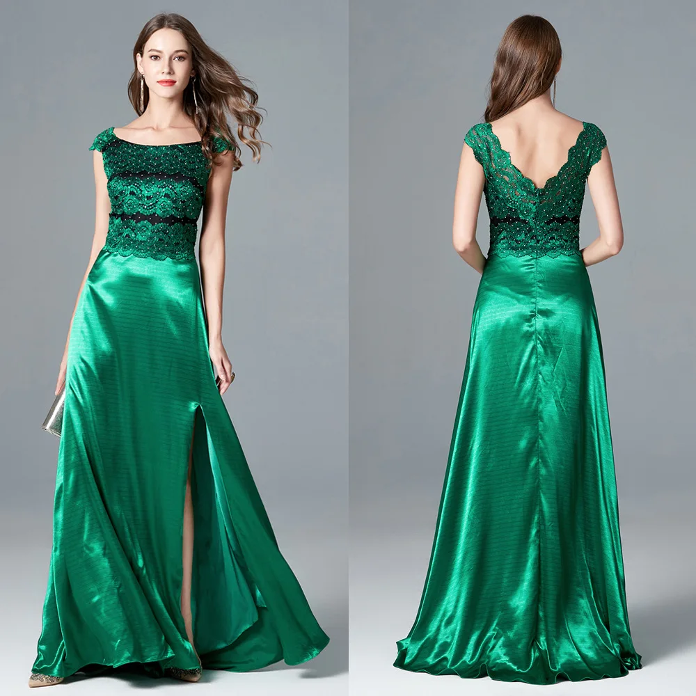 

Dinner Formal Dress Women's Long Slit Stereo Flower Stickers after V Slimming Silk Fabrics Late Formal Dress Bridesmaid Dress fo