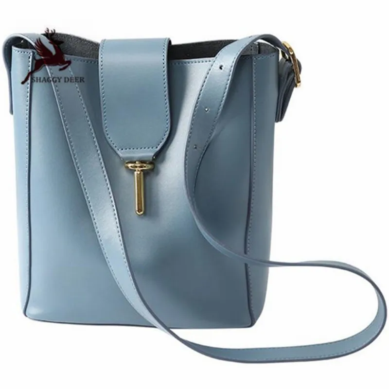 

Soft Genuine Leather Lock Bucket Bag High Quality Large Capacity Single Shoulder Bags