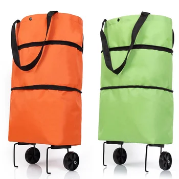 

Folding Shopping Pull Cart Trolley Bag with Wheels Foldable Shopping Bags Grocery Food Organizer Vegetables Bag