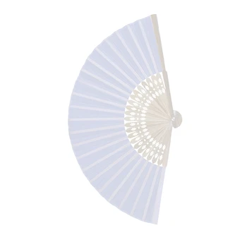 

10x fan in white silk fabric + bamboo with gift bag in muslin for wedding personalized dancing writing painting