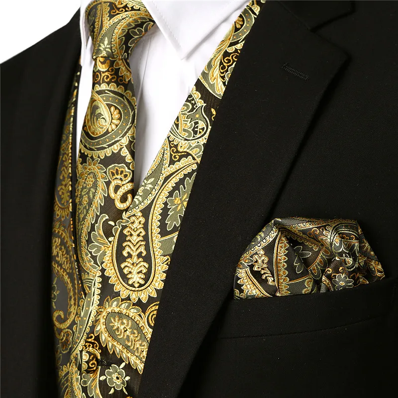 Men's Classic Jacquard Vest Handkerchief Party Wedding Tie Suit Pocket Set Men's Fashion Pattern Chest Tie Vest 3 Piece Set Men's Classic Jacquard Vest Handkerchief Party Wedding Tie Suit Pocket Set Men's Fashion Pattern Chest Tie Vest 3 Piece Set