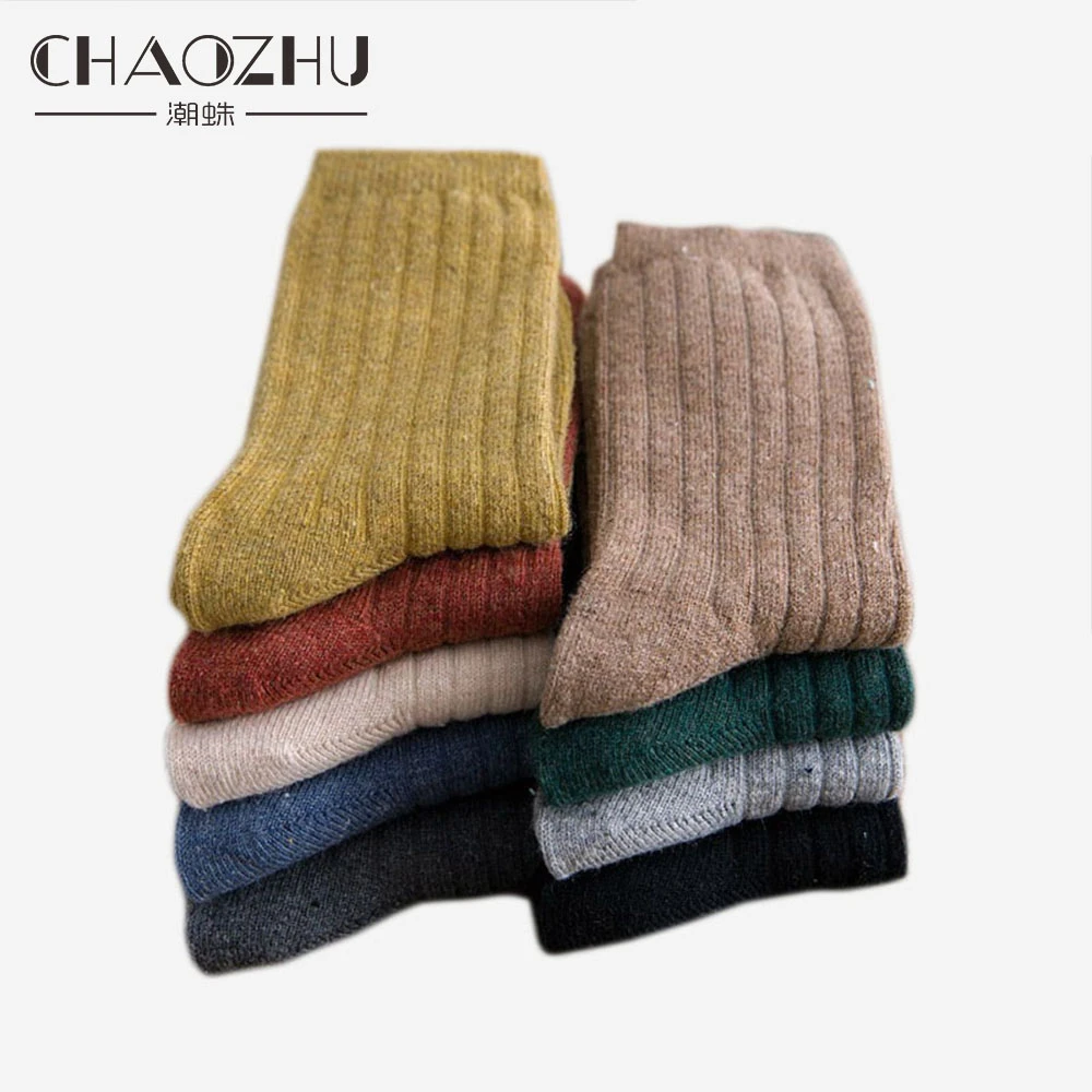 

CHAOZHU Solid Colors Wool Women Socks Crew 9 Colors Wine Yellow Blue Green Grey Black Warm Sox Winter Basic Daily