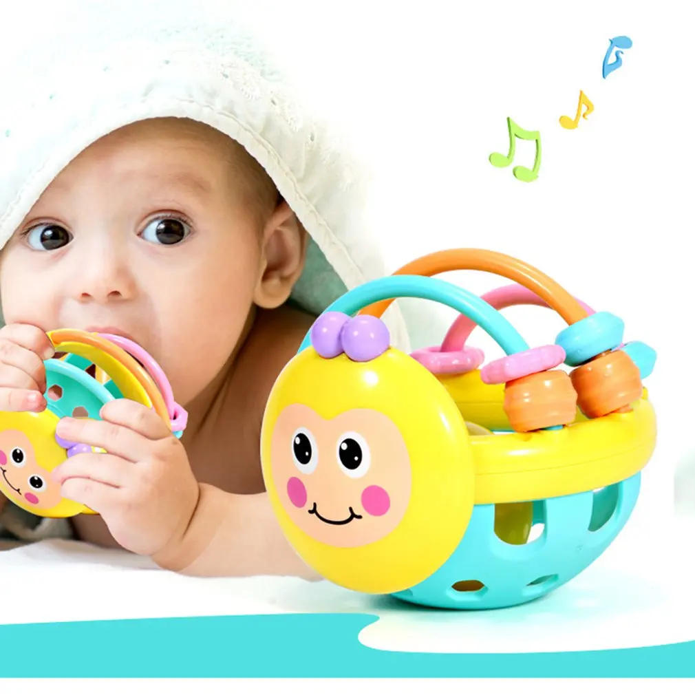 Bee Shape Educational Ball Baby Cartoon Toddler Rattle Toy Hand Game Knocking Soft Teether Dumbbell Interesting Developmental
