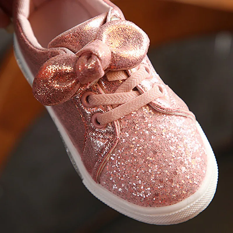 Обувь для детей, для девочек, Повседневная детская обувь для маленьких девочек кроссовки с бантом платье-пачка; блестящая кожа; туфли принцессы для маленькой девочки; цвет розовый
