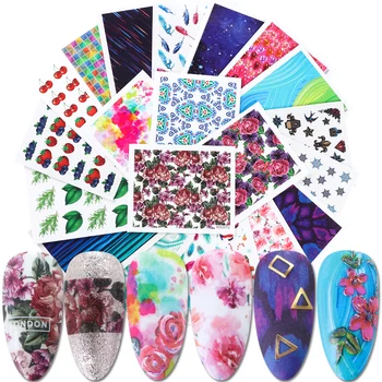 

21pcs Starry Sky Meteor Nail Art Transfer Stickers Flower Leaf Feather Slider Graffiti Abstract Gradient Decals JIWG3070-3090