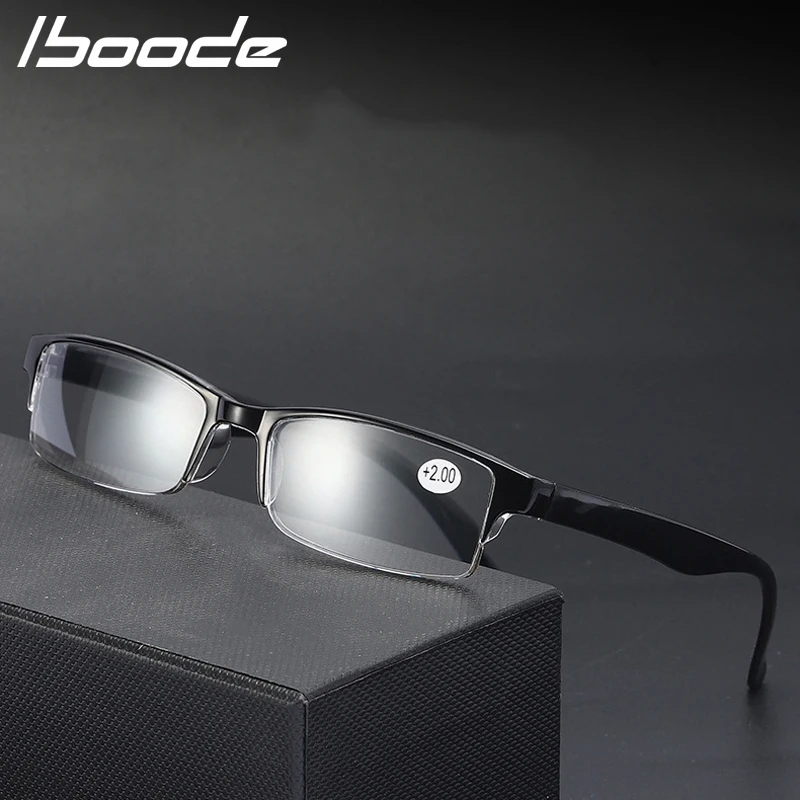 

IBOODE Half Frame Reading Glasses Women Men Square Semi Rimless Presbyopic Eyeglasses Female Male Hyperopia Eyewear Spectacles