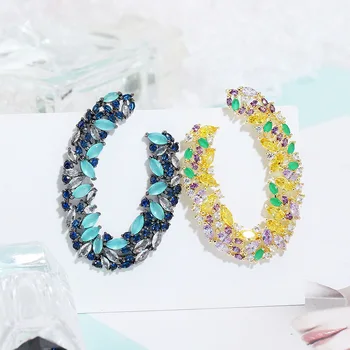 

Bilincolor cubic zirconia U shape blue trendy earring for women