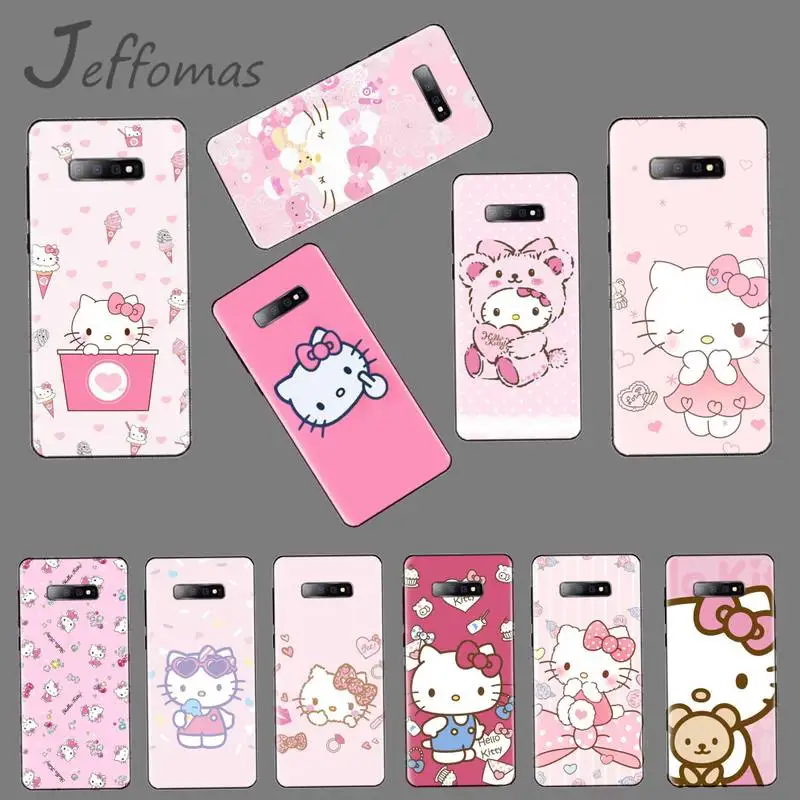 Милый розовый мягкий черный чехол для телефона с кошкой Hello kitty Samsung Galaxy S5 S6 S7 S8 S9 S10