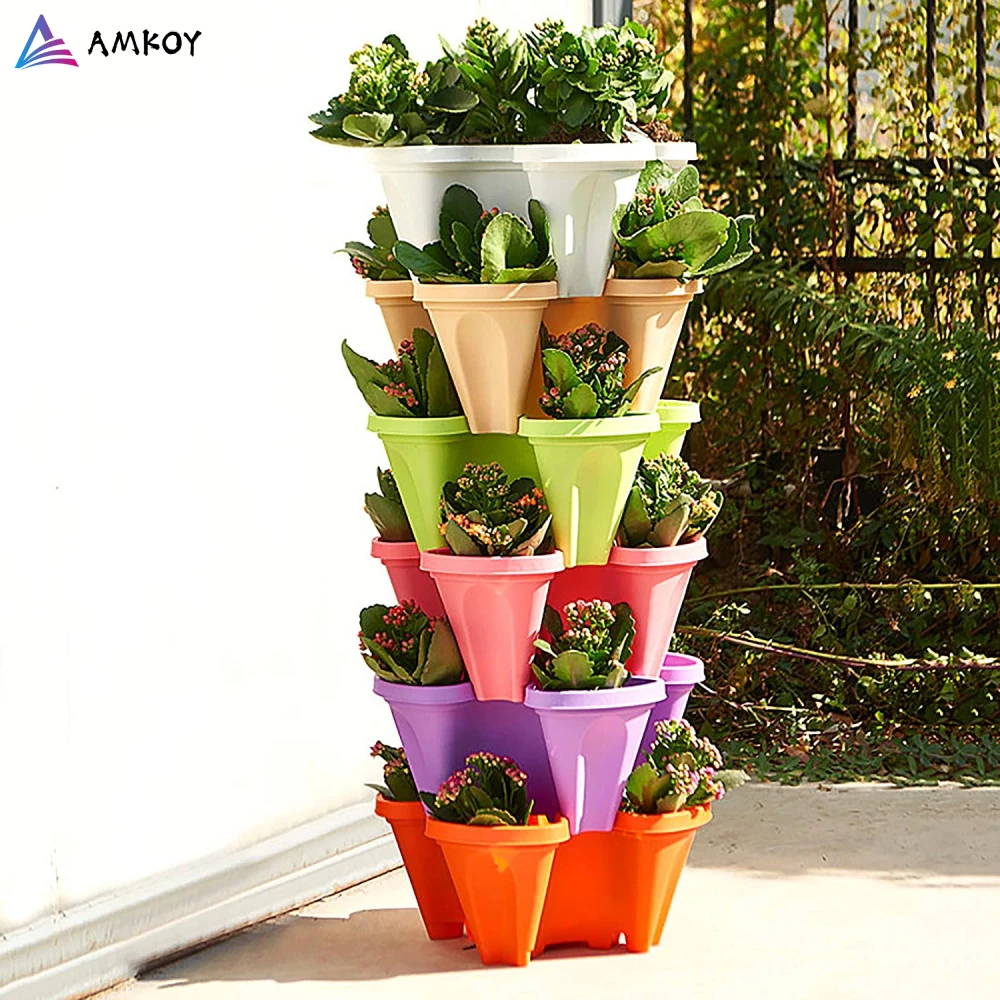 Amkoy Flower Pot Cultivation Vegetable Melon Stackable Strawberry And
