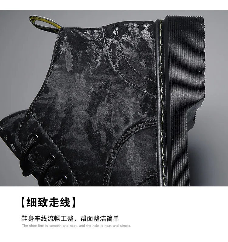 Boots Men Boots Leather Ankle Lace up Bullock Military boots Outdoor work Light fashion Moto Black Boots